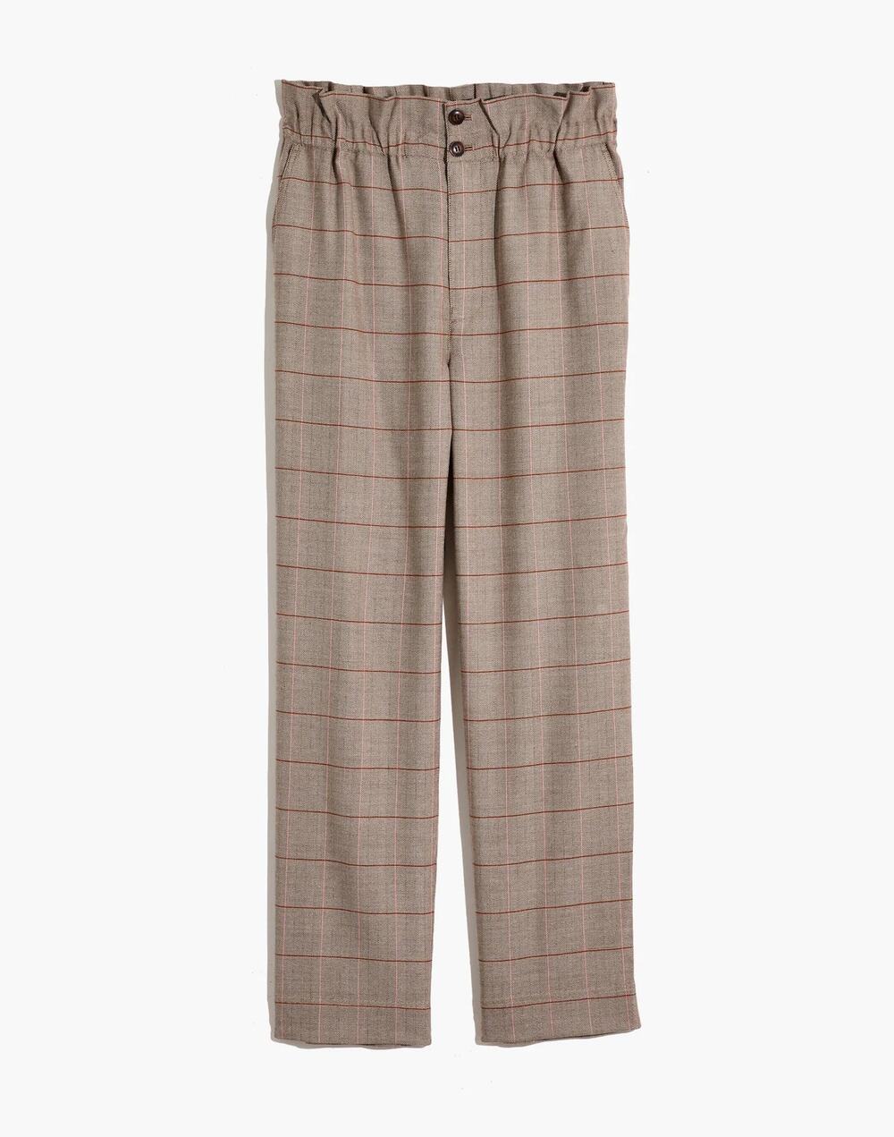 Madewell Paperbag Tapered Pants Glen Plaid Tan Brown Old Money Classic Size 6